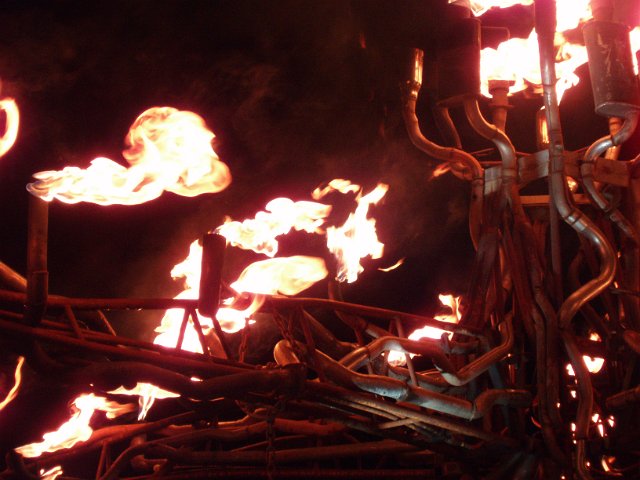 pyro flames display from an amimated artwork