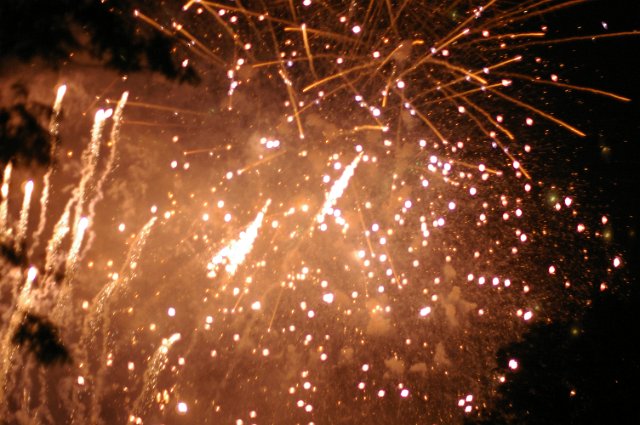 defocused firework display of yellow glowing sparks