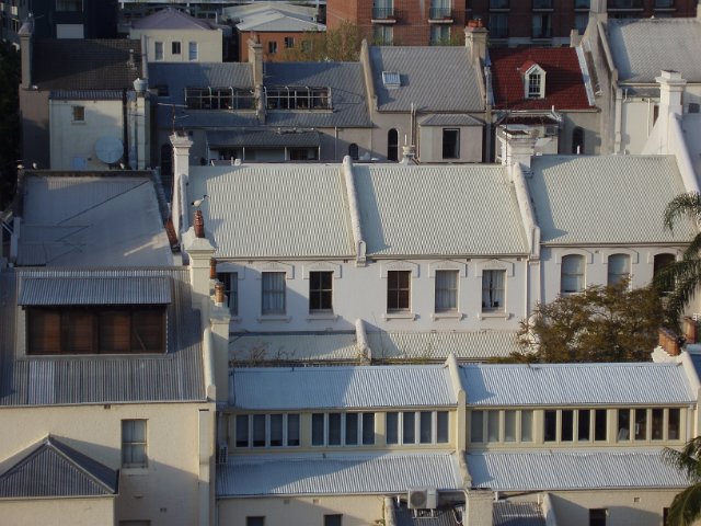 aerial view of rows of terraced houses, sydney australia