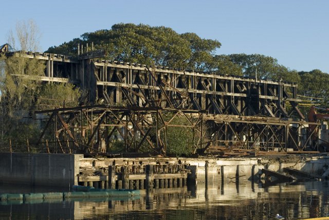 derelict wooden wharf structure