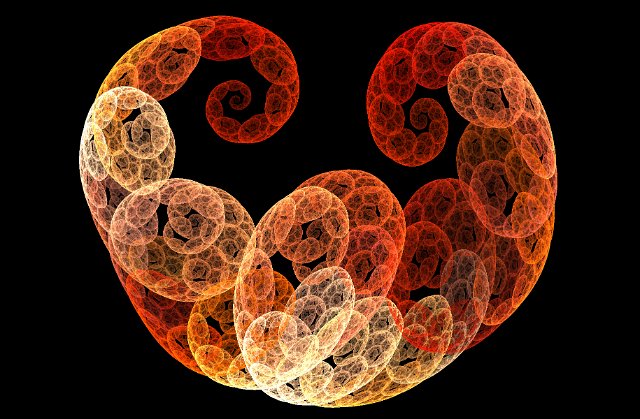 graphic orange repeating fractal pattern on black background