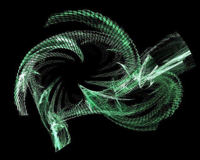 fractured green fractal rendering curved rotation lines