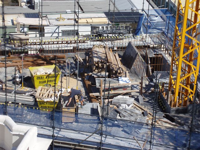 elevated view of a building construction site