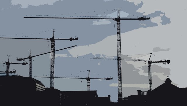 cutout illustration of construction site cranes