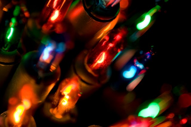 close up on colourful christmas mini lights