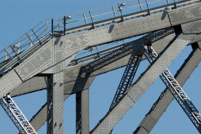 the superstructure of a large metal road bridge