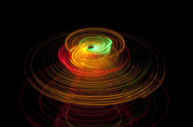 coloured lights plotting a circular moving path