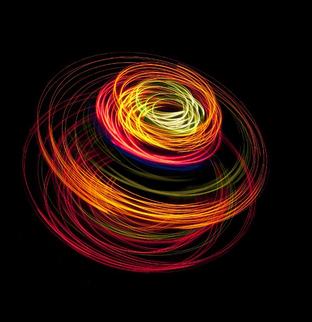 pattern of rotating light plotting circular orbiting patterns