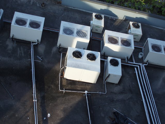 air conditioning heat exchangers on a roof top