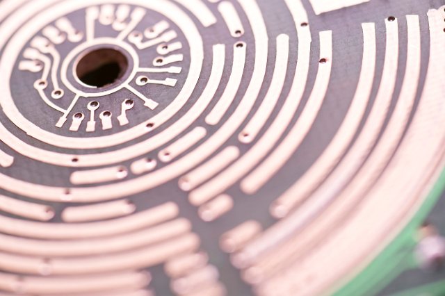 concentric copper lines, macro image of an electronic circuit