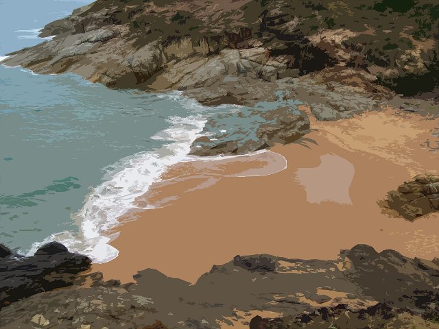 illustrated beach with rocks and breaking wave